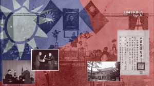 Dân chủ hóa tại Đài Loan - Kỳ 2: Thiết chế nhà nước trong Hiến pháp 1947. Ảnh nền: Hội nghị Hiệp thương chính trị được tổ chức tại Nam Kinh năm 1946. Một số hình ảnh (từ trái qua phải): Tưởng Giới Thạch trình dự thảo hiến pháp của Hội nghị Hiệp thương Chính trị lên Hồ Thích; Chủ tịch Quốc hội trao Hiến pháp của Trung Hoa Dân Quốc cho Tưởng Giới Thạch; Trụ sở Lập pháp viện và Giám sát viện từ năm 1946 đến năm 1949; Và trang đầu tiên của bản Hiếp pháp Trung Hoa Dân Quốc năm 1947. Nguồn ảnh: Public domain/Shanghai Museum. Đồ họa: Thanh Tường/Luật Khoa.