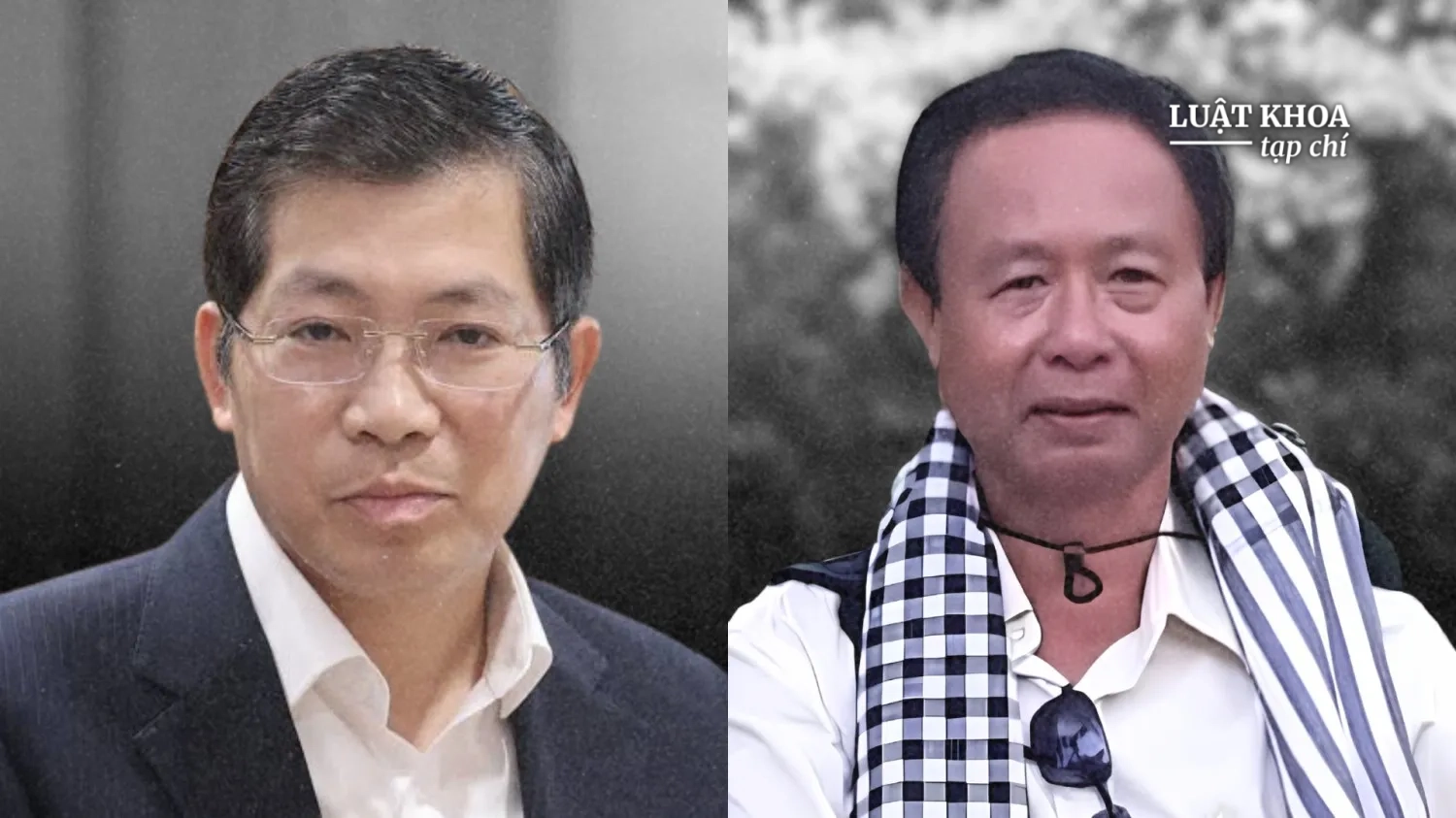 &Ocirc;ng Lưu Đ&igrave;nh Ph&uacute;c (tr&aacute;i) v&agrave; &ocirc;ng Phan Trung Can. Nguồn ảnh: L&ecirc; Anh Dũng/Bộ KH&CN, trang Facebook của nh&acirc;n vật. Đồ họa: Thương L&ecirc;/Luật Khoa.