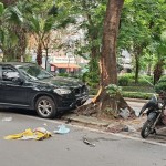 Chiếc xe BMW của ông N.S.C tại hiện trường vụ tai nạn ngày 30/5/2025 ở Hà Nội. Ảnh: Lê Hà / Dân trí.