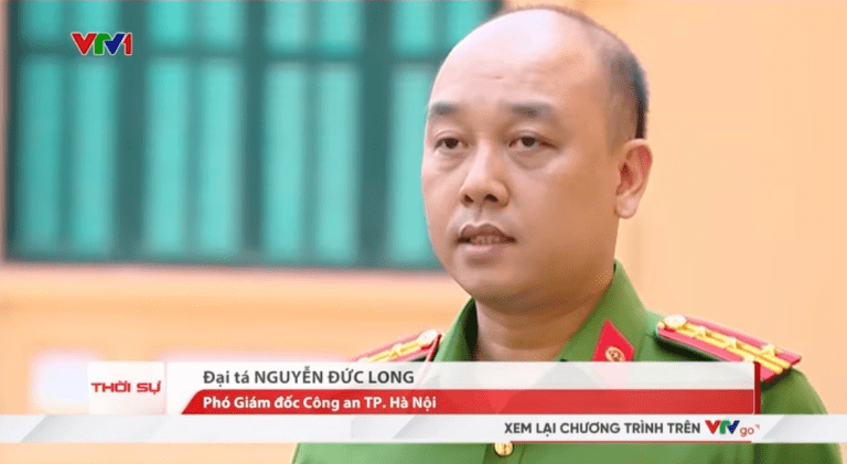 Đại tá Nguyễn Đức Long, phó giám đốc Công an TP. Hà Nội trong bản tin của VTV ngày 17/8/2026. Ảnh: Chụp màn hình.