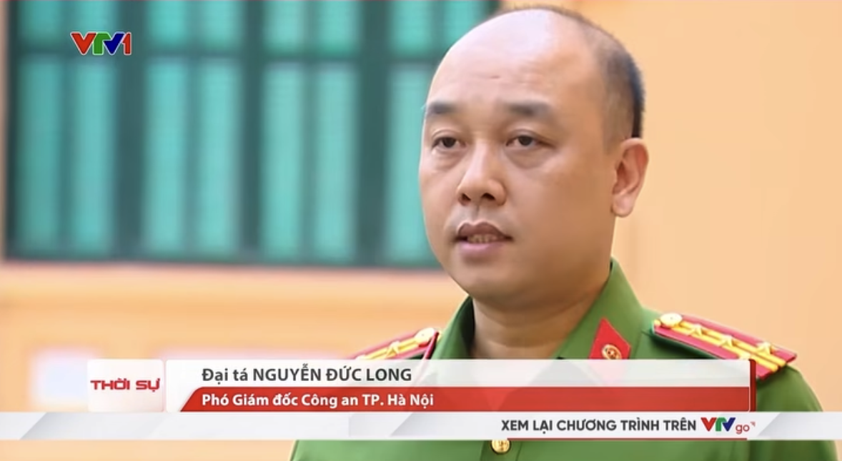 Đại tá Nguyễn Đức Long, phó giám đốc Công an TP. Hà Nội trong bản tin của VTV ngày 17/8/2026. Ảnh: Chụp màn hình.