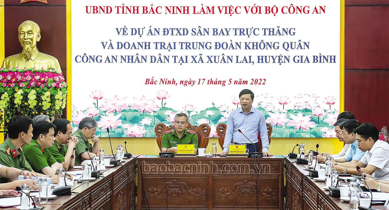 UBND tỉnh Bắc Ninh l&agrave;m việc với Bộ C&ocirc;ng an về dự &aacute;n Gia B&igrave;nh, ng&agrave;y 17/5/2022. Ảnh: Dương Ho&agrave;n/B&aacute;o Bắc Ninh.